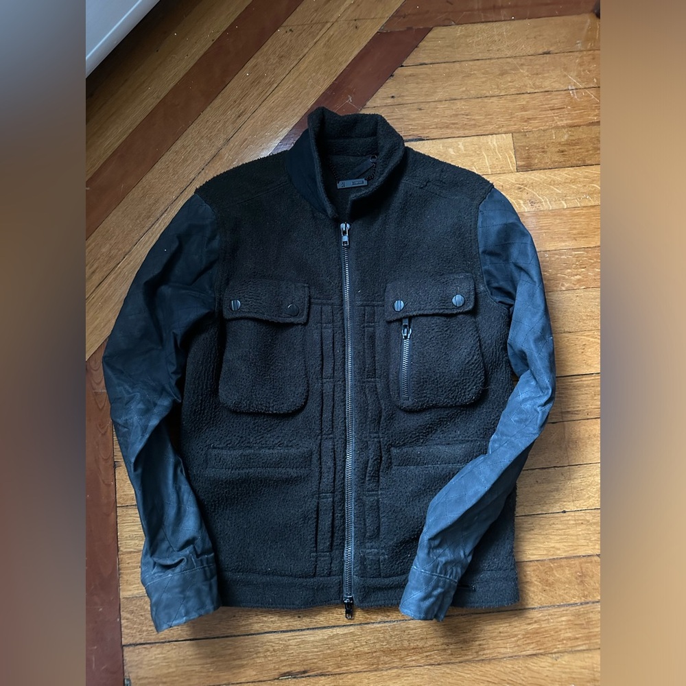 Comune Trucker Jacket with Sherpa Shell and Faux Leather Sleeves